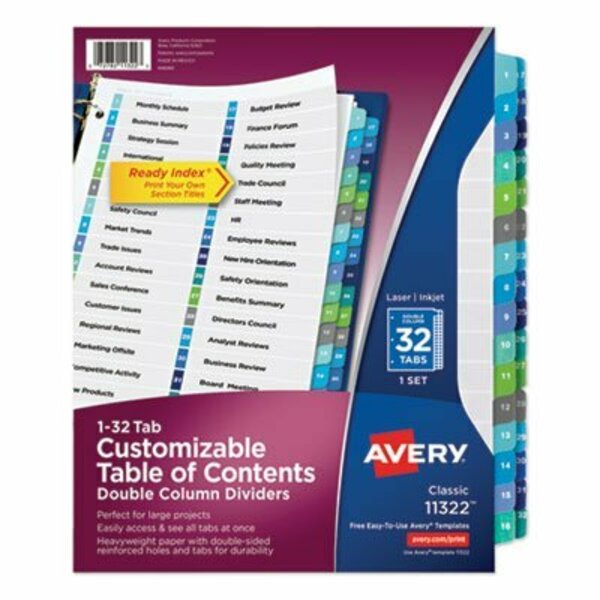 Avery Dennison Avery, CUSTOMIZABLE TOC READY INDEX DOUBLE COLUMN MULTICOLOR DIVIDERS, 32-TAB, LETTER 11322